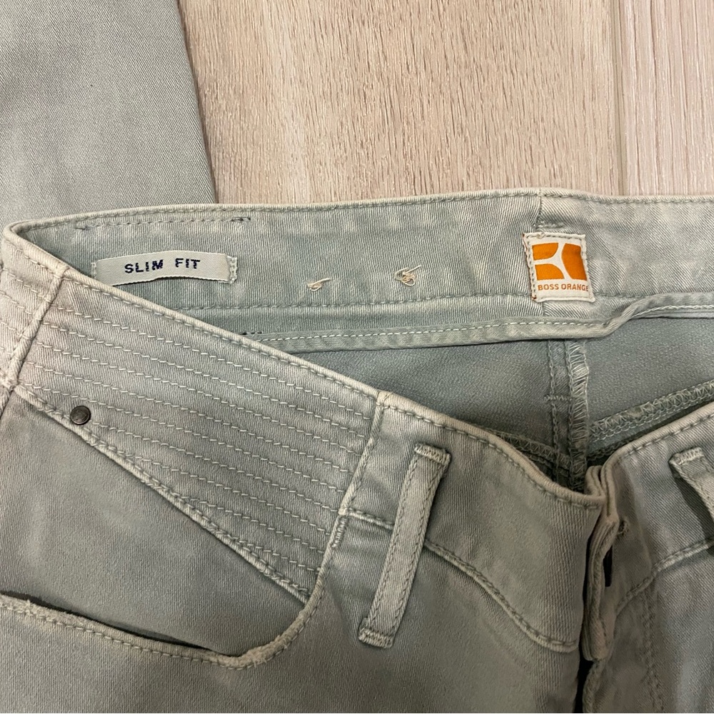 BOSS ORANGE HUGO BOSS pale green moto style slim fit jeans size 28 - Picture 4 of 9